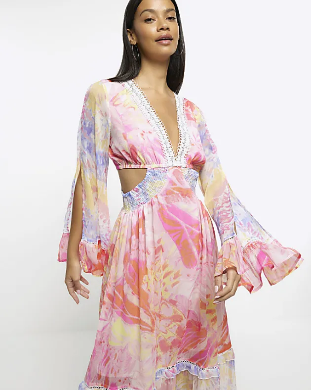 River Island chiffon abstract print beach maxi dress< Swimwear & Beachwear