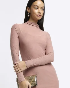 River Island mesh long sleeve bodycon midi dress< Dresses