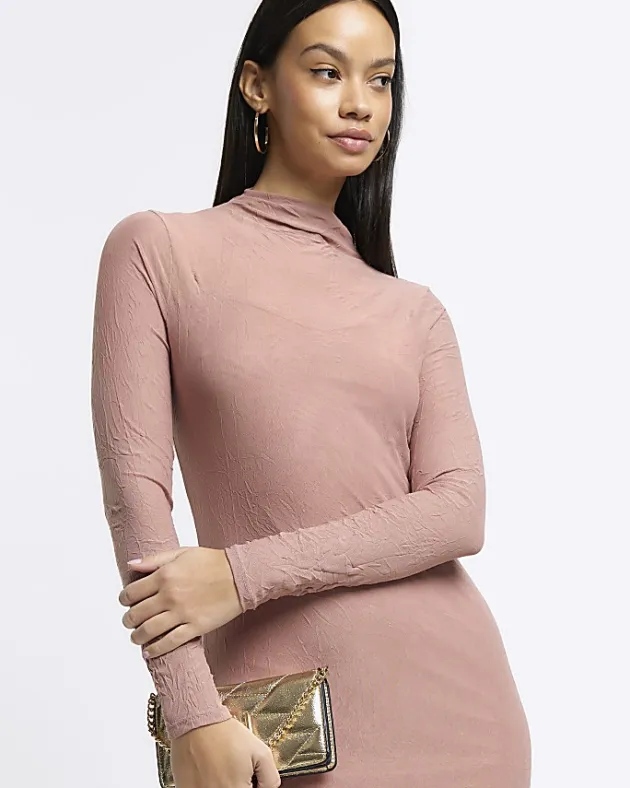 River Island mesh long sleeve bodycon midi dress< Dresses