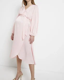 River Island satin maternity wrap midi dress< Maternity