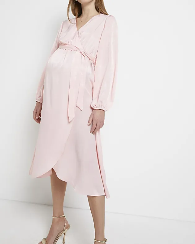 River Island satin maternity wrap midi dress< Maternity