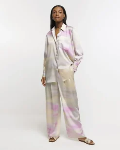 River Island Pink satin ombre shirt< Co-ord Sets