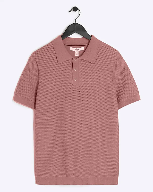 River Island slim fit textured knit polo< Polo Shirts