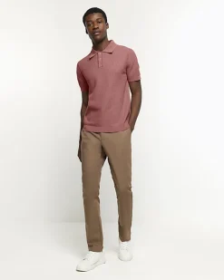 River Island slim fit textured knit polo< Polo Shirts