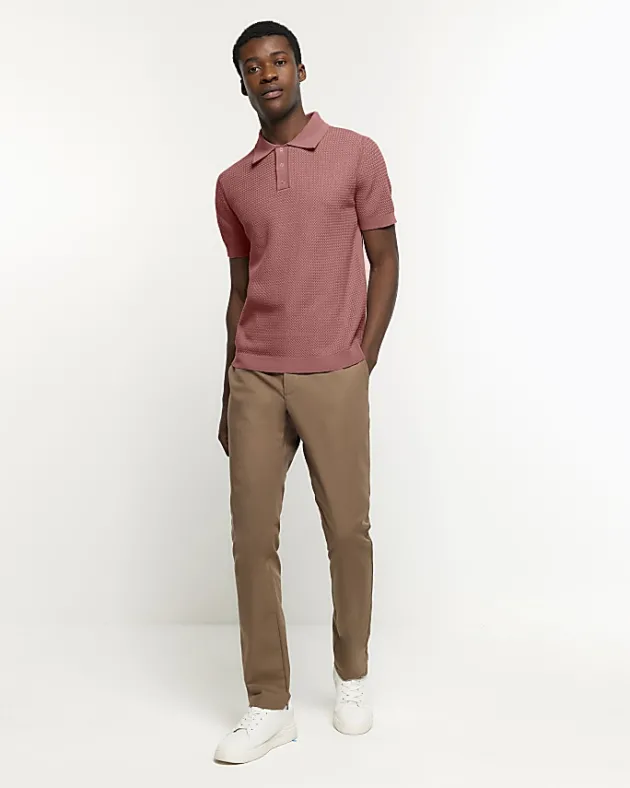 River Island slim fit textured knit polo< Polo Shirts