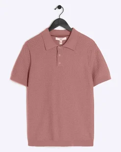 River Island slim fit textured knit polo< Polo Shirts