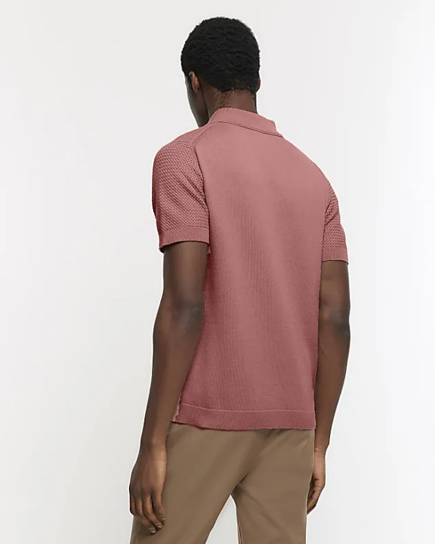 River Island slim fit textured knit polo< Polo Shirts
