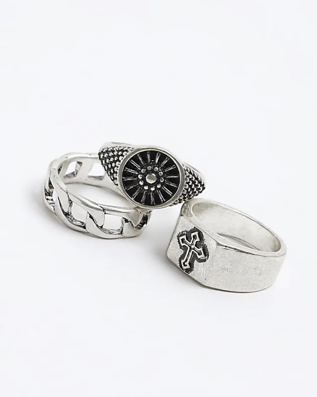 River Island 3PK silver colour cross ring< Jewellery & Watches