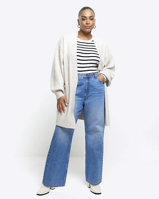 River Island Plus beige knit cardigan< Plus