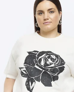 River Island Plus beige rose graphic t-shirt< Plus