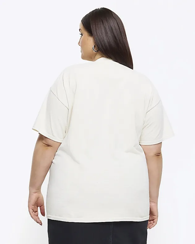 River Island Plus beige rose graphic t-shirt< Plus