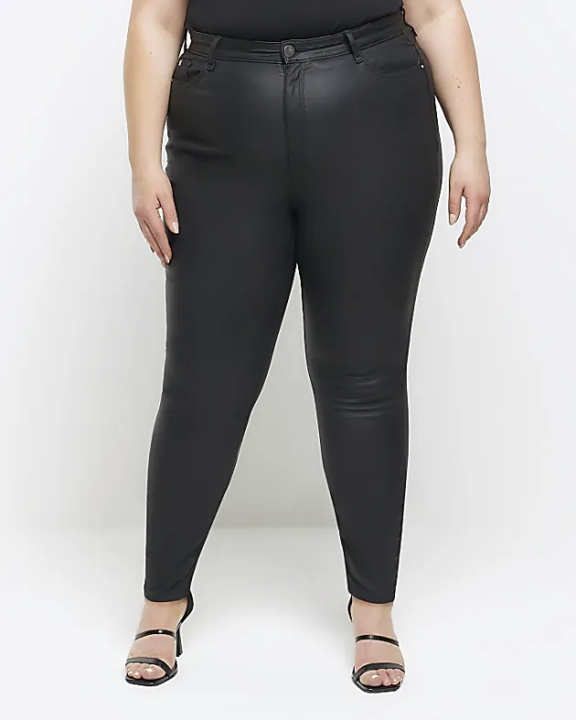 River Island Plus coated high waisted skinny jeans< Plus