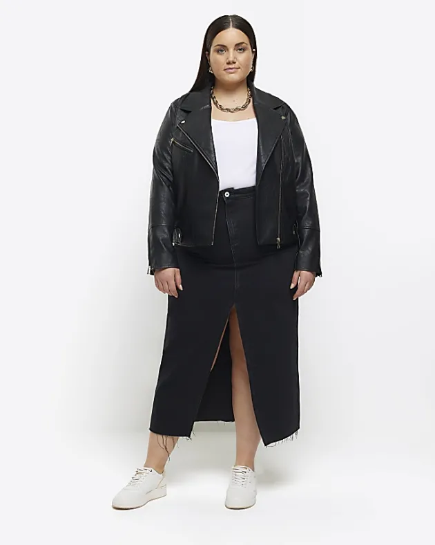 River Island Plus faux leather biker jacket< Plus