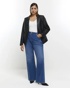 River Island Plus faux leather quilted blazer< Plus