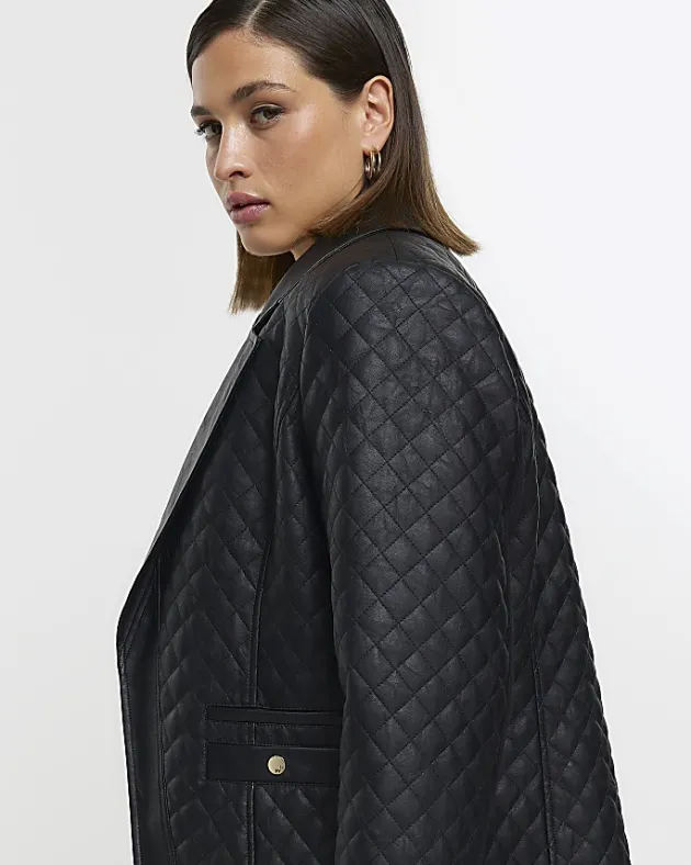 River Island Plus faux leather quilted blazer< Plus