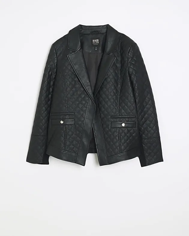 River Island Plus faux leather quilted blazer< Plus