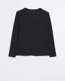 River Island Plus ribbed scoop neck long sleeve top< Plus