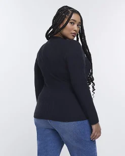 River Island Plus ribbed scoop neck long sleeve top< Plus