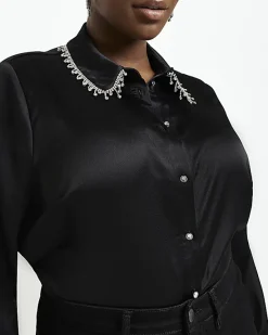 River Island Plus satin embellished shirt< Plus