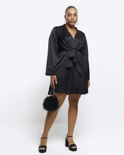 River Island Plus satin long sleeve mini dress< Plus