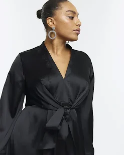 River Island Plus satin long sleeve mini dress< Plus