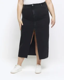 River Island Plus split hem denim midi skirt< Plus
