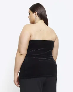 River Island Plus velvet asymmetric bandeau top< Plus