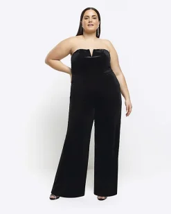 River Island Plus velvet bandeau jumpsuit< Plus