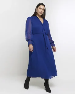 River Island Plus chiffon tie neck swing maxi dress< Plus