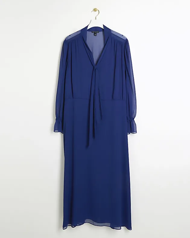 River Island Plus chiffon tie neck swing maxi dress< Plus