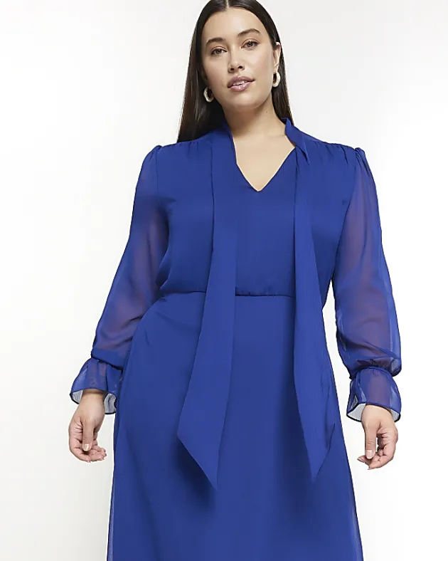 River Island Plus chiffon tie neck swing maxi dress< Plus