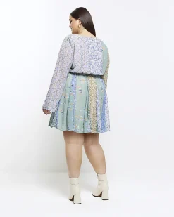 River Island Plus patchwork belted shift mini dress< Plus