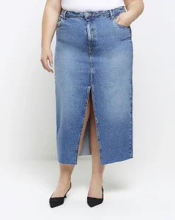 River Island Plus split hem denim midi skirt< Skirts