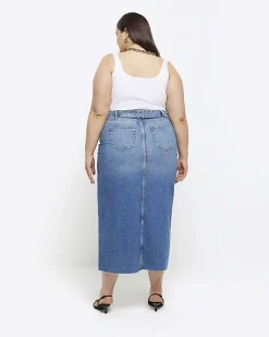 River Island Plus split hem denim midi skirt< Skirts