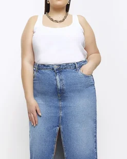 River Island Plus split hem denim midi skirt< Skirts