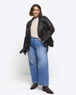 River Island Plus leather oversized biker jacket< Plus