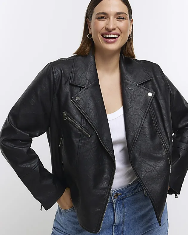 River Island Plus Faux Leather Biker Jacket< Plus