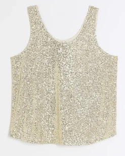 River Island Plus gold sequin tank top< Plus