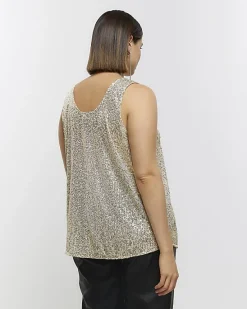 River Island Plus gold sequin tank top< Plus