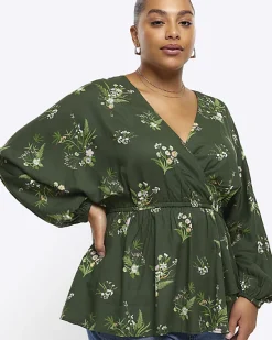 River Island Plus floral wrap blouse< Plus
