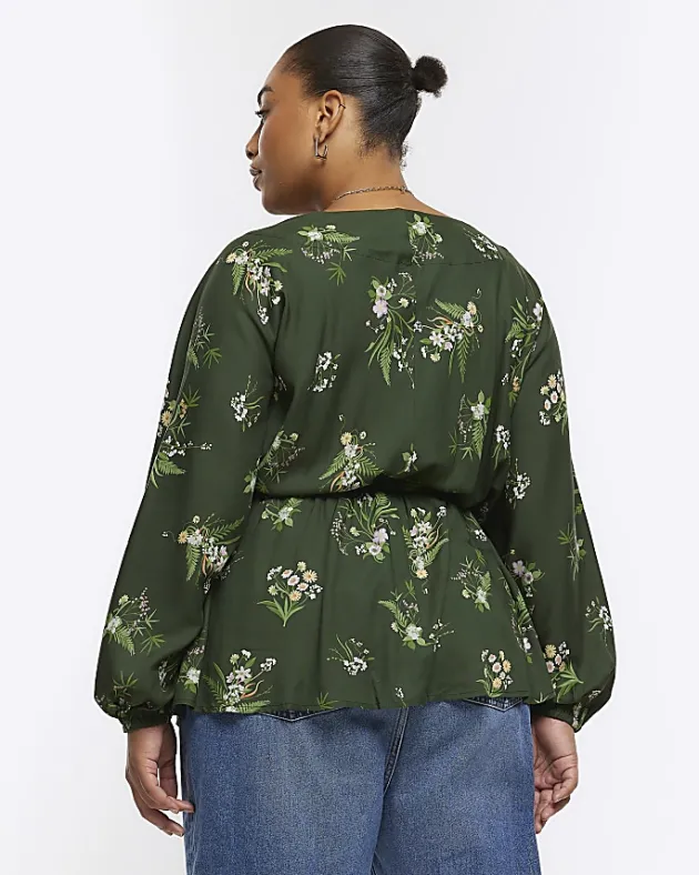 River Island Plus floral wrap blouse< Plus