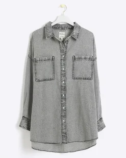 River Island Plus denim long sleeve shirt< Plus