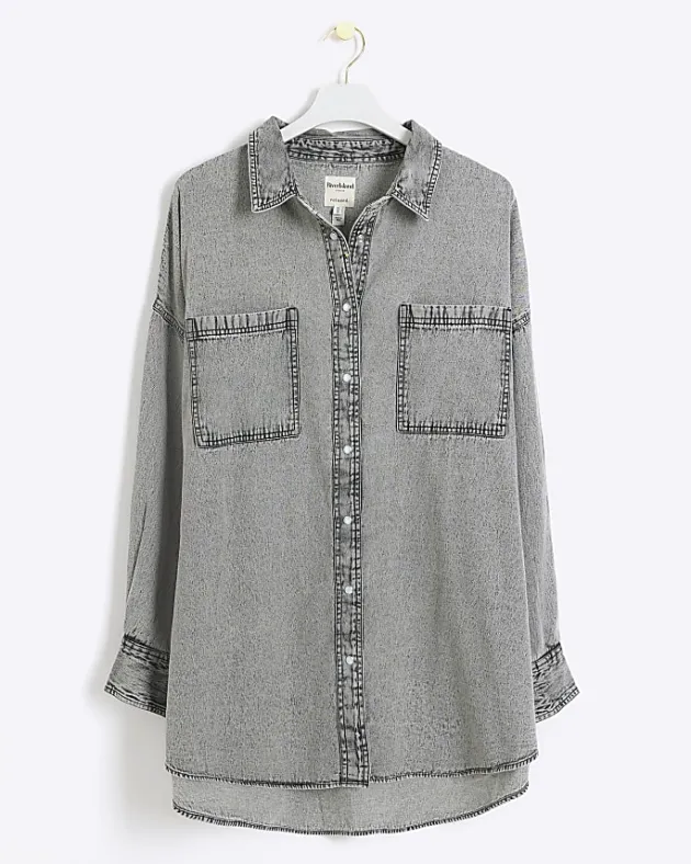 River Island Plus denim long sleeve shirt< Plus