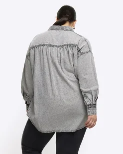 River Island Plus denim long sleeve shirt< Plus