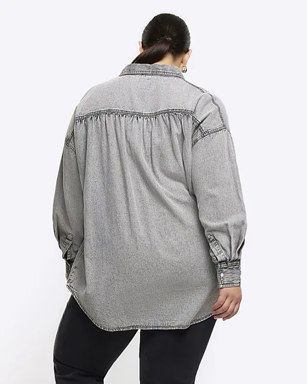 River Island Plus denim long sleeve shirt< Plus