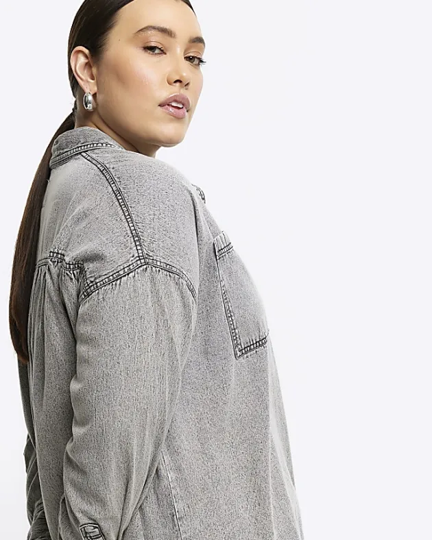 River Island Plus denim long sleeve shirt< Plus