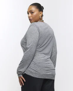 River Island Plus ruched side long sleeve top< Plus