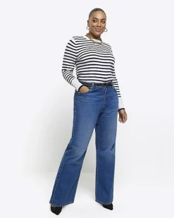 River Island Plus navy stripe knit top< Plus