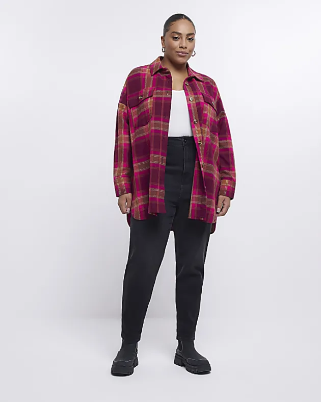 River Island Plus check oversized shirt< Plus