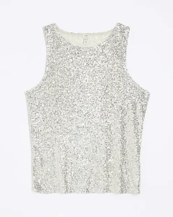 River Island Plus silver sequin tank top< Plus